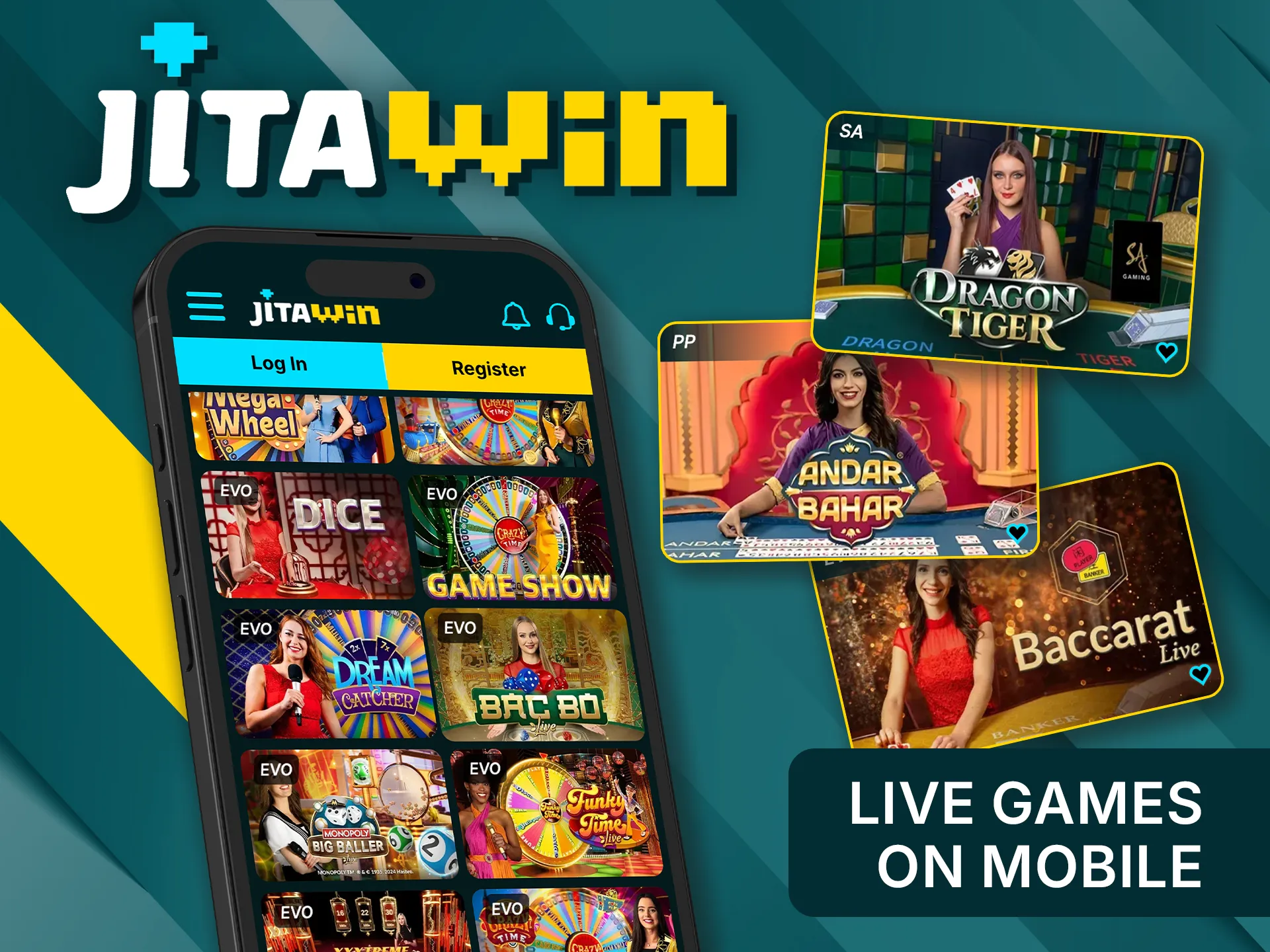 Join live casino games anytime on JitaWin mobile.
