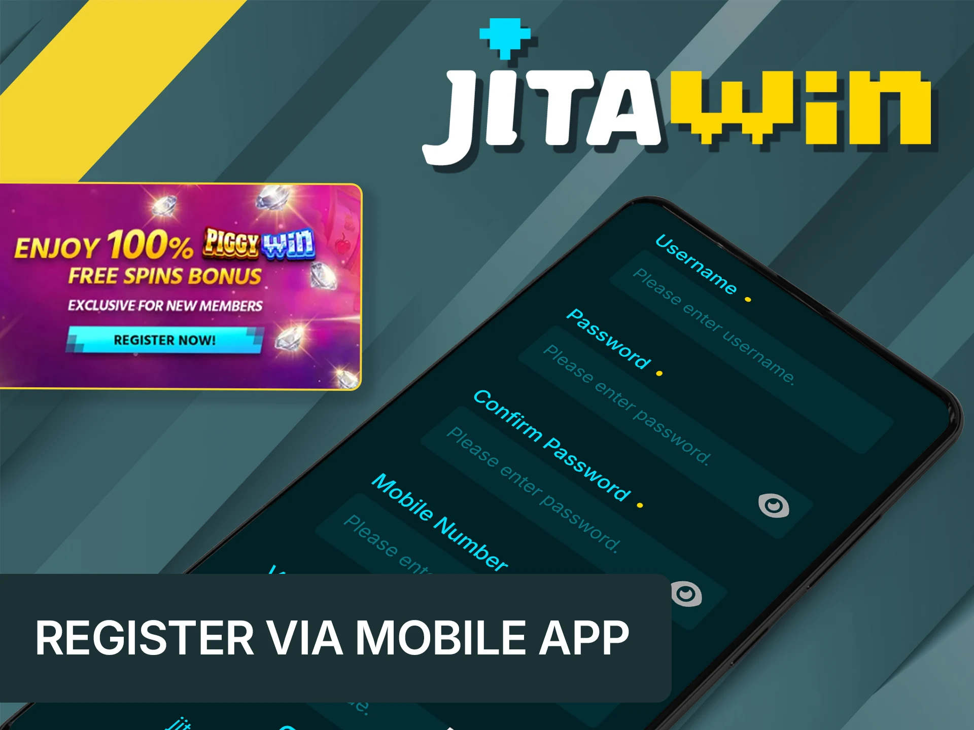 Sign up via the mobile app on the official JitaWin website.